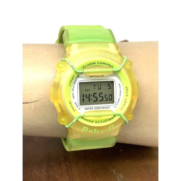 Casio Women's Watch Baby-G BG-301 Quartz Digital Yellow Green Vintage 1455 39mm - Picture 11 of 14